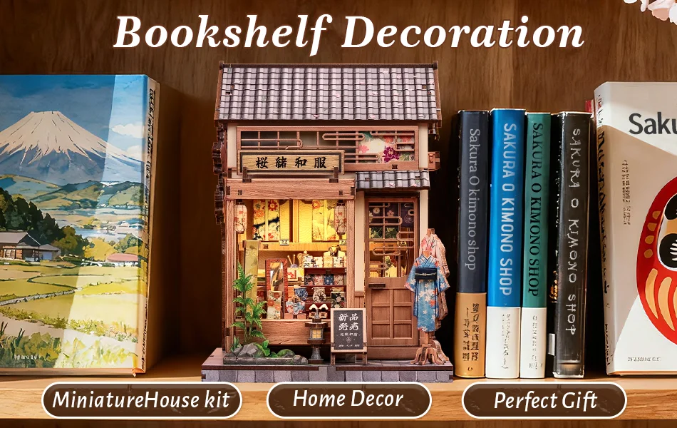 CUTEBEE DIY Book Nook Kit Japanese Sakura 3D Puzzle Dollhouse for Bookshelf Unique Craft Gift for Book Lover Christmas Miniature