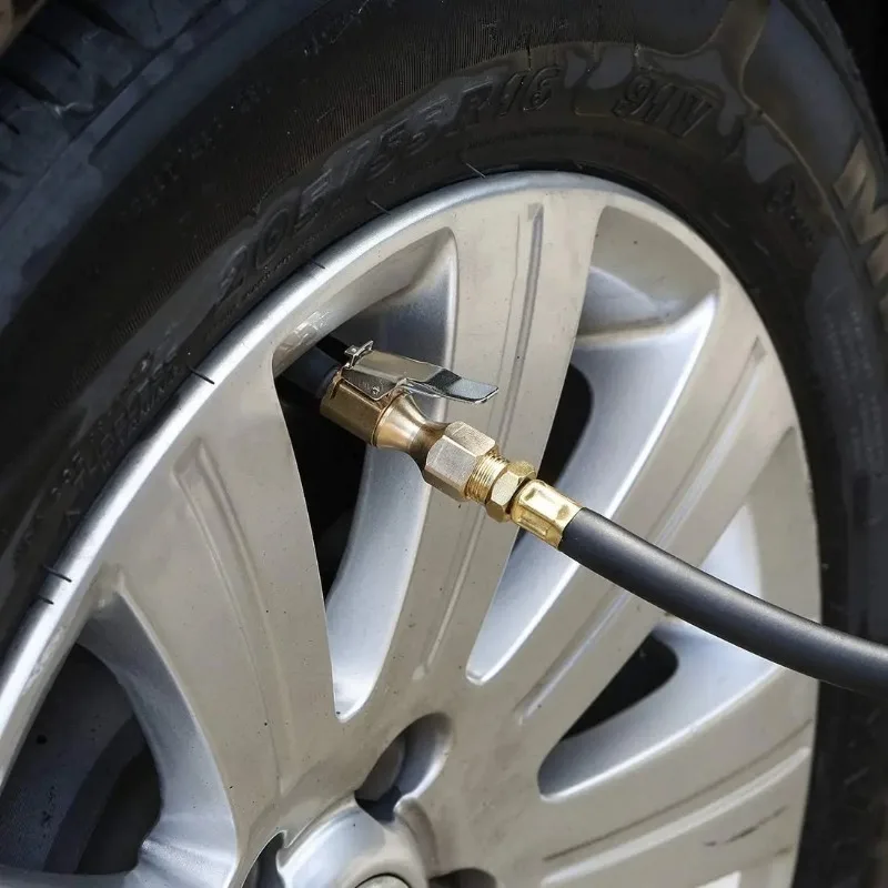 Conector de válvula de pneu de carro, adaptador de bomba de inflador de mandril de ar, braçadeira de cabeça de latão, clipe de bico rápido para pneu de motocicleta e bicicleta