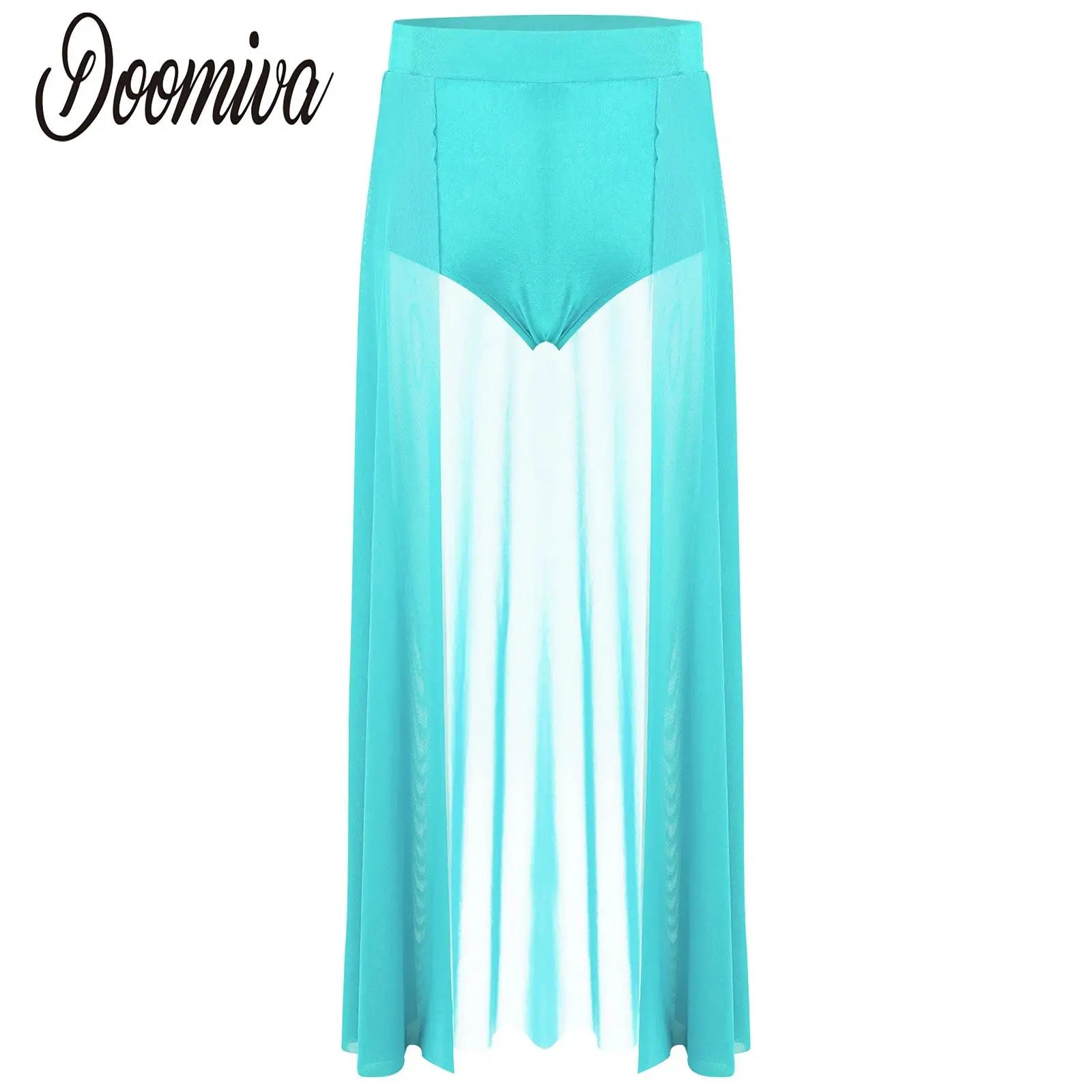 

Kid Girls Gymnastic Dance Skirts for Lyrical Modern Dance Figure Skating Dress Open Front Mesh Long Skirts with Built-in Briefs