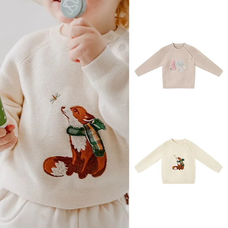 

2023 Europe and The United States Autumn New Baby Animal Three-dimensional Embroidery Knitted Top Warm Baby Pullover Sweater