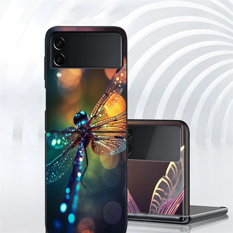 Dragonfly Texture is Realistic Phone For Samsung Galaxy Z Flip 5 4 3 5G Case Luxury Cover Z Flip 6 5G Black Cases Shell PC Funda