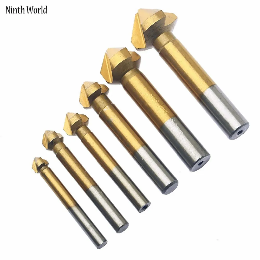 6pcs/Set 3 Flute HSS Hard Metals Titanium Three Edge Chamfer Chamfering End Mill Cutter Bit Drill Bit Countersink Set wholesale