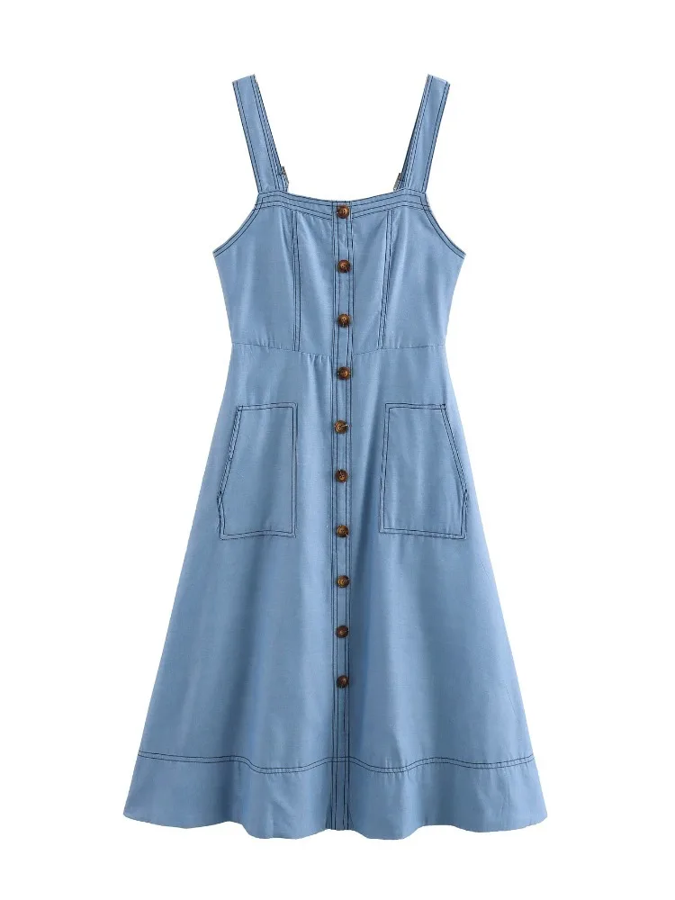 Women Sexy Denim Dress Women 2024 New Spring Summer Single Mini Dresses Jean Dress New Retro Casual All-match Denim Slip Dresses