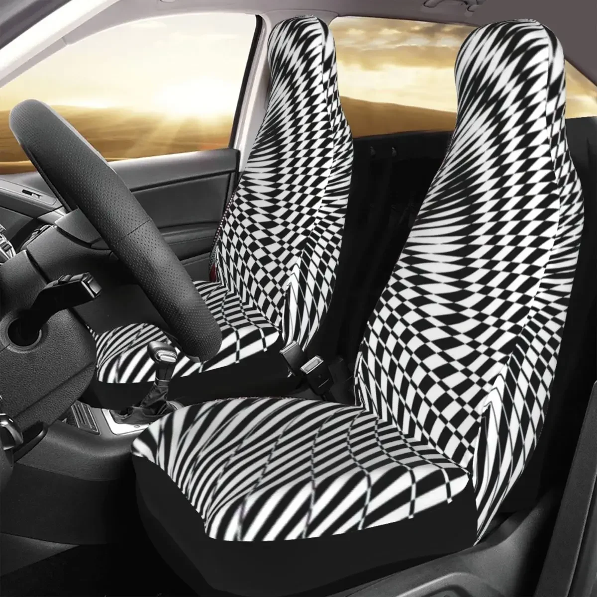 Optical Illusion Car Seat Cover Custom Printing Universal Front Protector Accessories Cushion Set