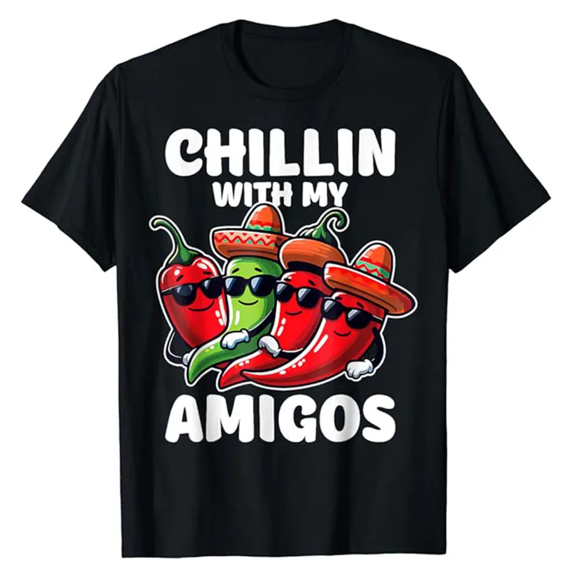 Green and Red Chilli Hot Pepper Cinco De Mayo Funny Chilli T-Shirt Cute Pride Mexican Festival Lovely Graphic Tees Novelty Gifts