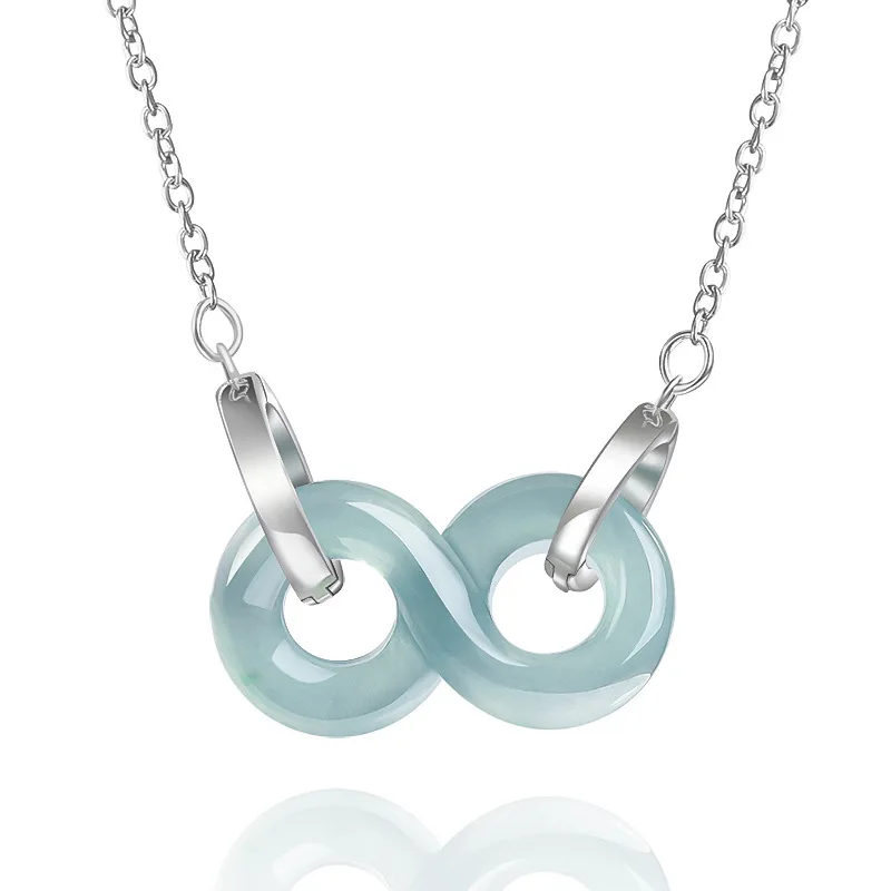 

Двойное кольцо из натурального жадеита с синей водой, вечный кулон S925, серебряное ожерелье из ледяного нефрита