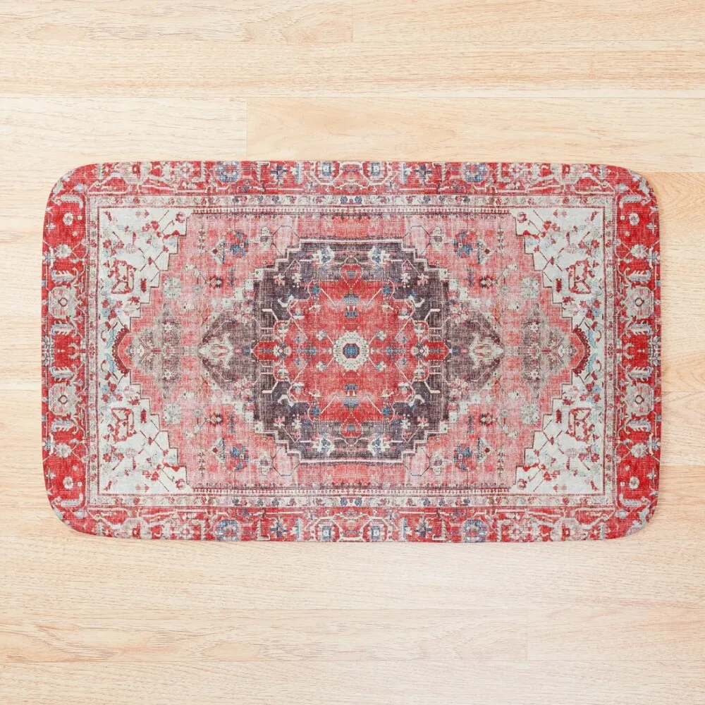 

Red Vintage Classic Oriental Traditional Bohemian Moroccan Fabric Style Bath Mat For Toilet Bathroom Shower Curtain Mat