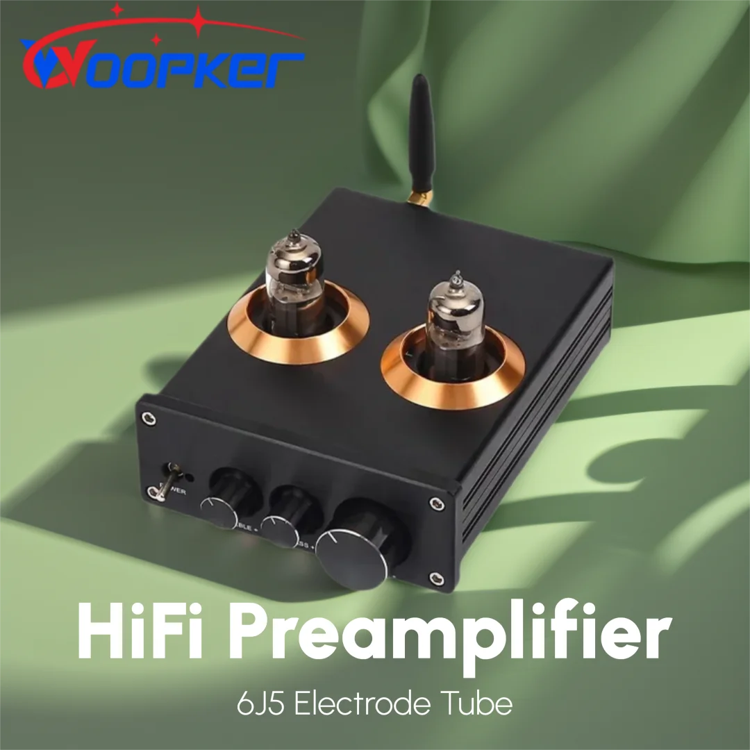 Woopker HiFi Audio Preamplifier 6J5 Support BT5.0 RCA Interface Vacuum Tube Amplifier Suitable for Speakers and Home Theaters