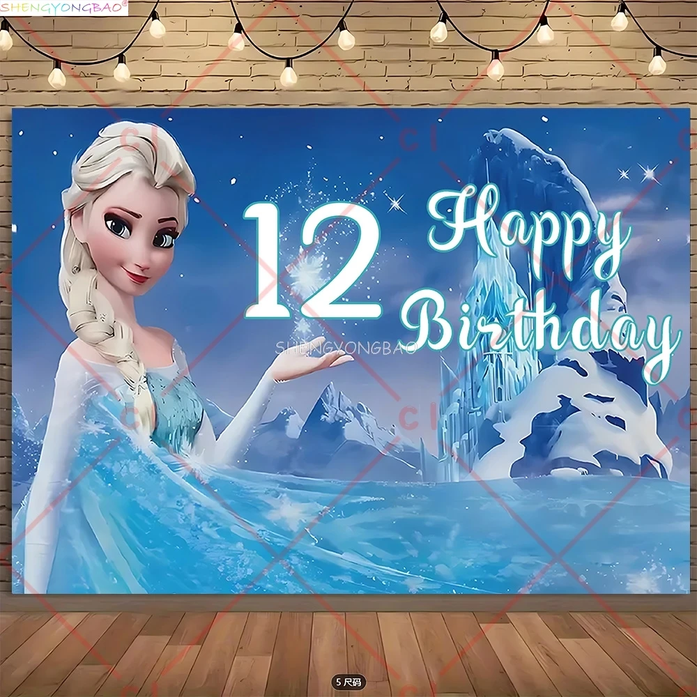 

Disney Anna Elsa Princess Background Happy Birthday Party Girls Baby Shower Scene Layout Photography Backdrops XD-03