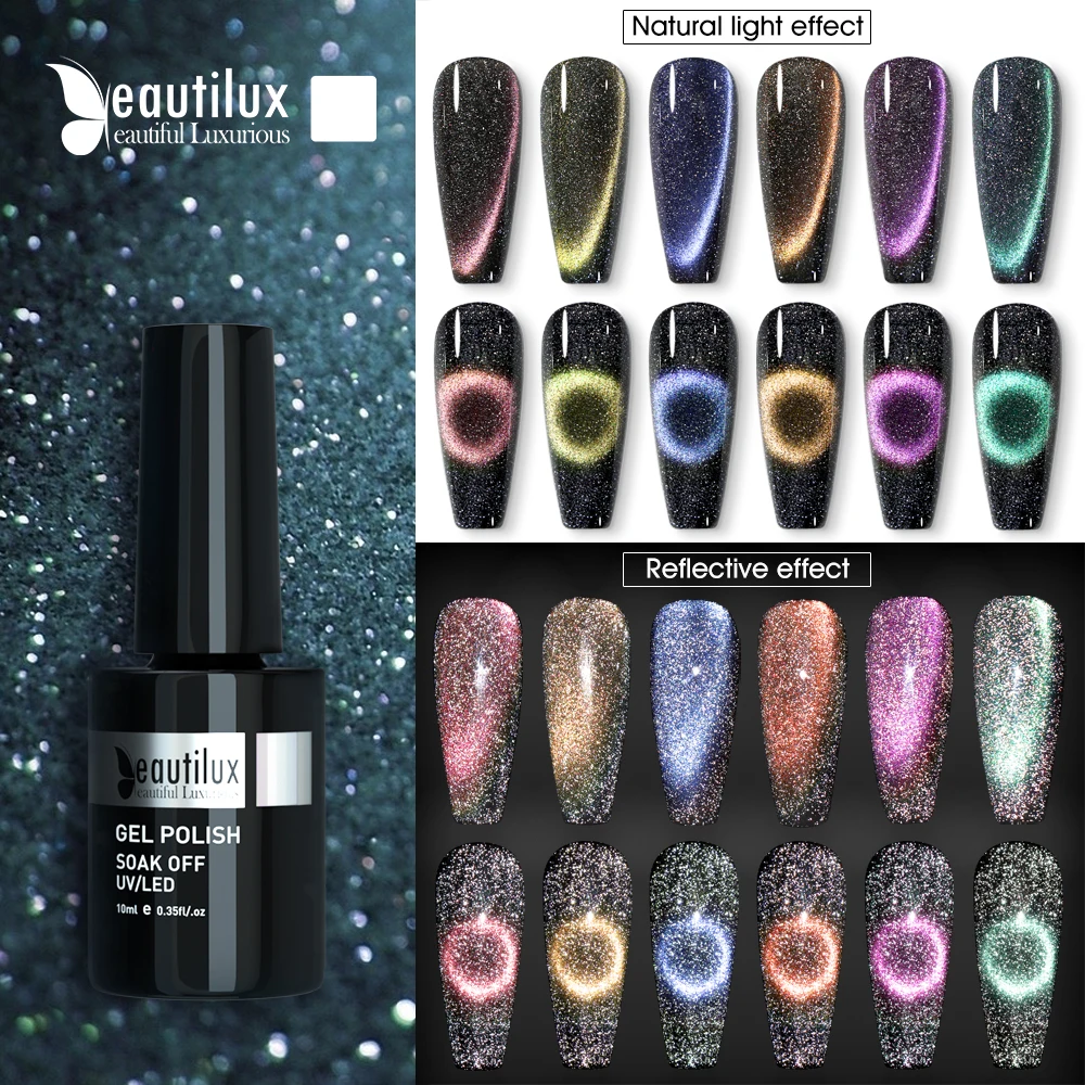 

Beautilux 9D Reflective Cat Eye Nail Gel Polish Semi Permanent Reflection Disco Mangnetic UV LED Nails Gels Varnish Lacquer 10ml