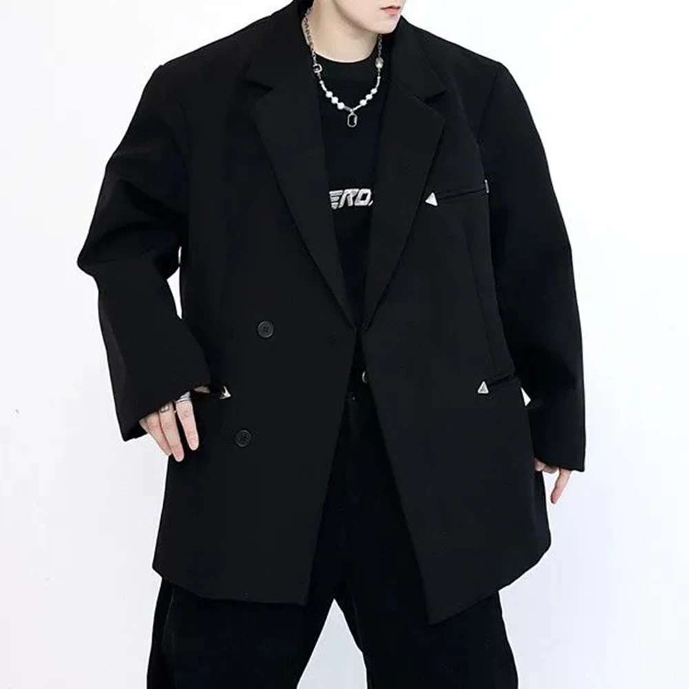 

Зимний мужской однотонный пиджак с длинными рукавами, американский ретро-модный тренд, уличный повседневный свободный простой нишевый мужской топ