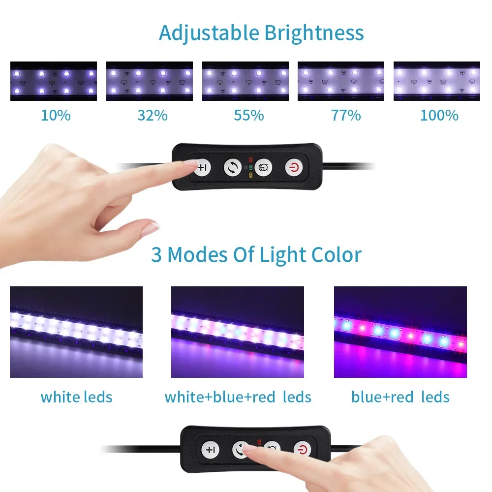 Full Spectrum Planted Aquarium LED Lighting 20-63cm 110V-240V External Controller, With Extendable Brackets, Fish Tank Light