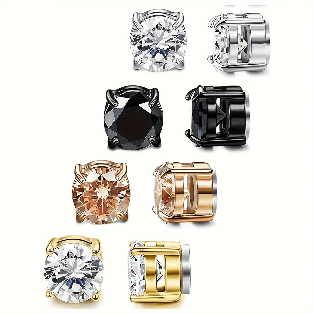 Classy 18K Gold Plated Stainless Steel Magnetic Stud Earrings for Men with Sparkling Cubic Zirconia - Hypoallergenic and Trendy