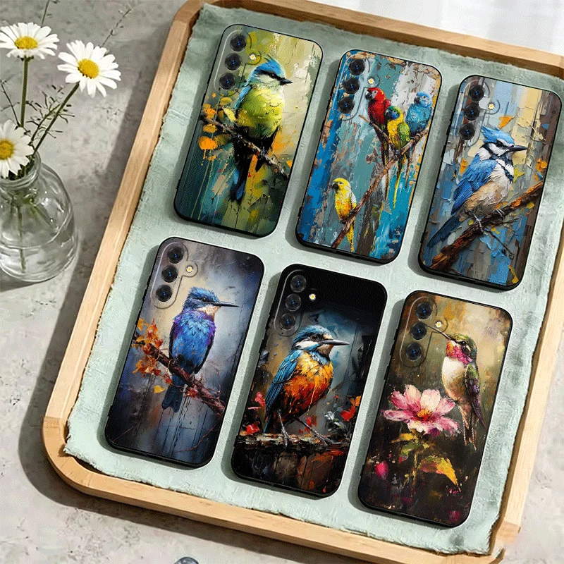 Bird Oil Painting Style Phone Case For Samsung Galaxy A17 A16 A15 A14 A13 A57 A56 A55 A54 A53 A37 A36 A35 A34 A33 A27 A26 A25 A2