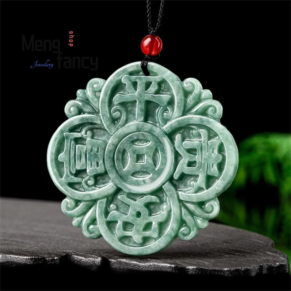 Genuine Natural A-goods Jadeite Peaceful and Prosperous Plaque Jade Pendant Exquisite Handicraft Mascots Fashion Luxury Jewelry