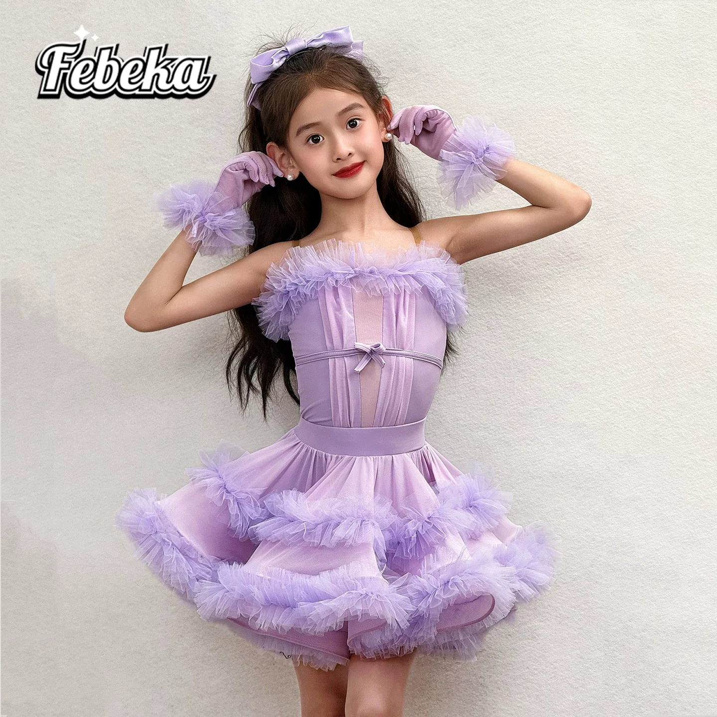 

Latin dance costume for girls and children, 2026 summer new style, practice and performance costume, includes gloves