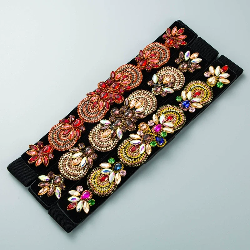 Moda donna Diamanti lucidi Fascia elastica Abito femminile Corsetti Cintura Cinture Decorazione Cintura larga TB303