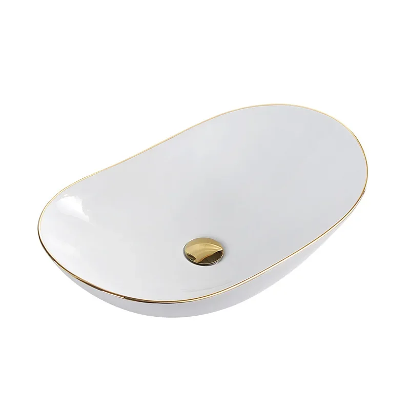 

Light luxury balcony bathroom ingot hand washing ceramic basin oval washbasin hotel project