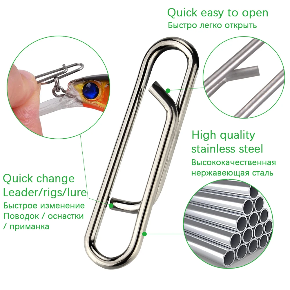 DNDYUJU 30 To 100pcs Fishing Hook Snap Pin 304 Stainless Steel Fishing Barrel Swivel Lure Fishing Connector Accessories Pesca