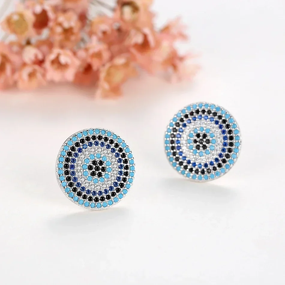 Kaletine 925 Sterling Silver Evil Eye Earrings For Women Blue Stone CZ Crystal Lucky Turkey Stud Earrings Jewelry Fashion