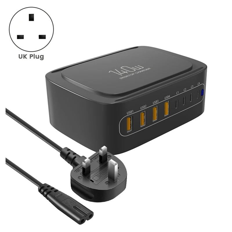 High Power 140W Multi-Port Fast Charger Charger Head Charger 11.4 X 7.9 X 4.6Cm With UK Plug