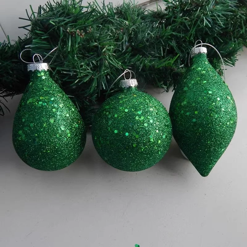 12pcs/pack Different Design Green Series Handmade Onion Cone Glass Pendant Home Decoration Christmas Day Tree Hanging Ornament