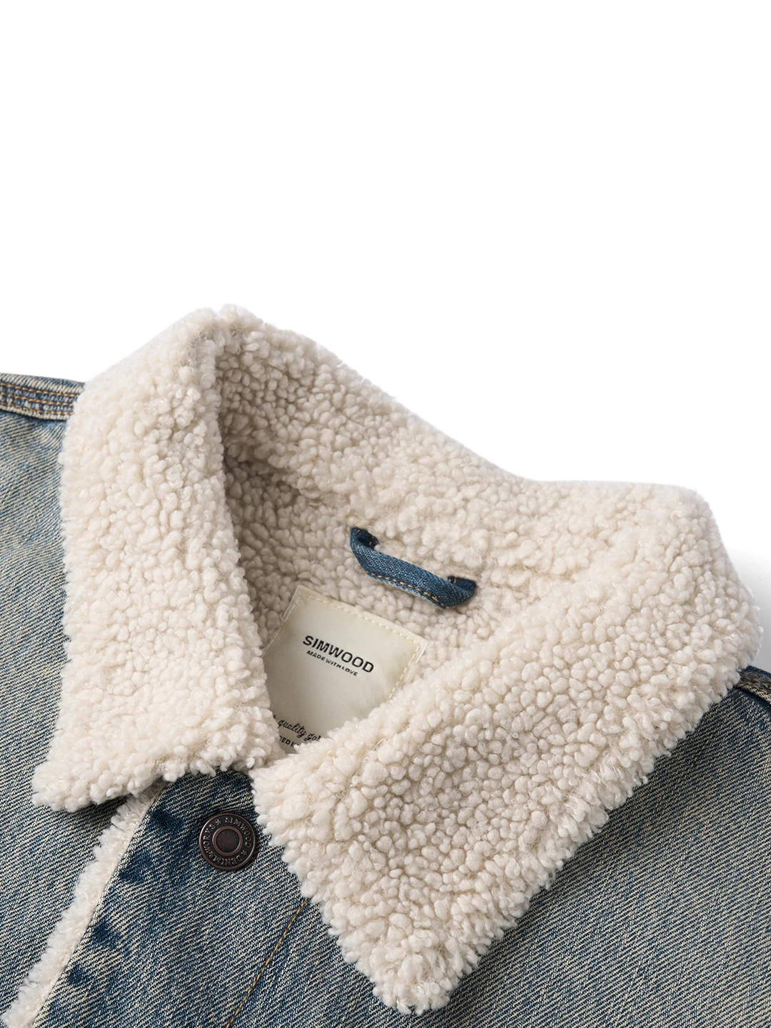 แจ็คเก็ตยีนส์ทรงทรัคเกอร์บุขนเชอร์ปา รุ่นใหม่ประจำฤดูหนาวปี 2025 จาก SIMWOOD สำหรับผู้ชาย น้ำหนัก 12.8 ออนซ์ ลุควินเทจแบบซักแล้ว ให้ความอบอุ่น มีไซส์ใหญ่พิเศษ