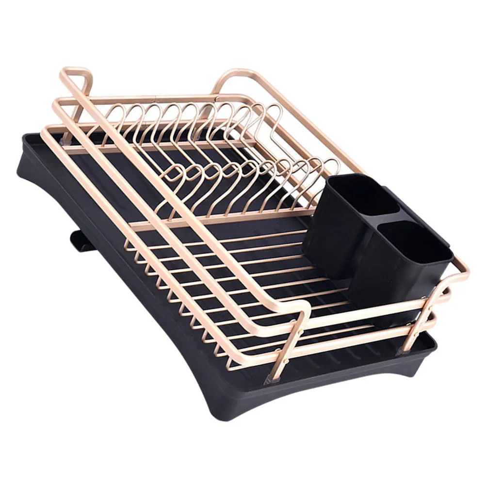 

1pc Kitchen Storage Aluminum Bowl Dish Cutlery Draining Rack Space-Saving Chopsticks Draining Rack Kitchen Shelf Golden Black