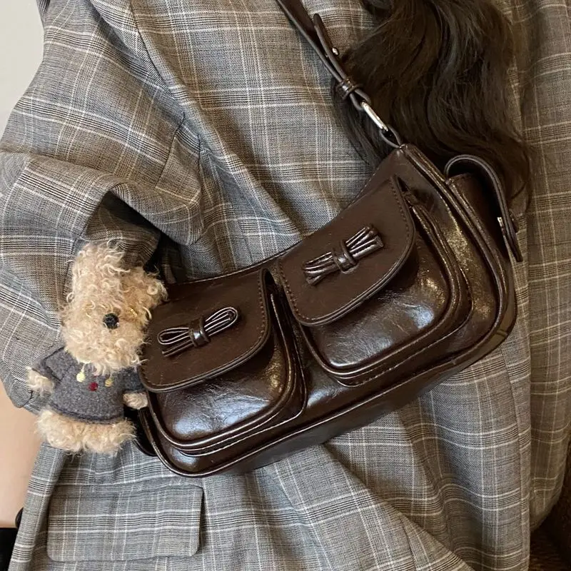 

JIAERDI Retro Oil Leather Simple Handbag Women Large Capacity Butterfly Elegant Shoulder Bag Ladies Fashion Trendy Crossbody Bag