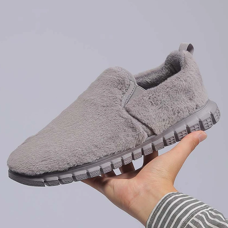 Fujeak Ultralight Faux Fur Warm Cotton Shoes Comfort Flat Shoes Outdoor Anti-slip Snow Boots Big Size Fashion Men's Casual Shoes