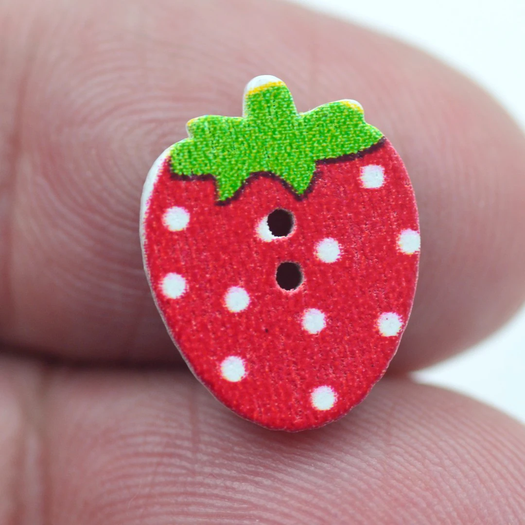 50pcs 12x16mm Wood Strawberry Sewing Button 2 hole Garment Buttons DIY Crafts Decoration