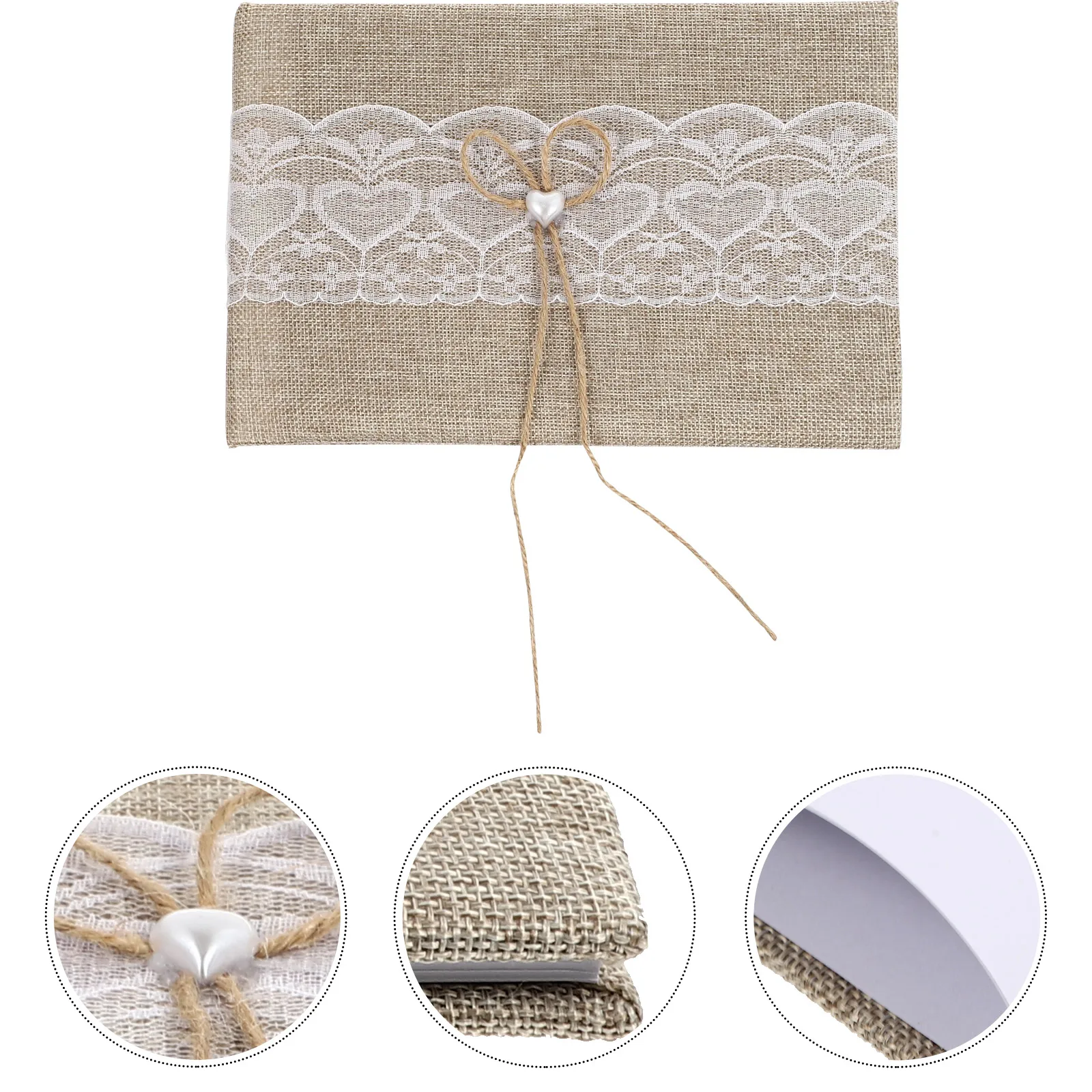 

Guest Book Wedding Reception The Sign Decor Embroidered Fabric Log Beige for Party