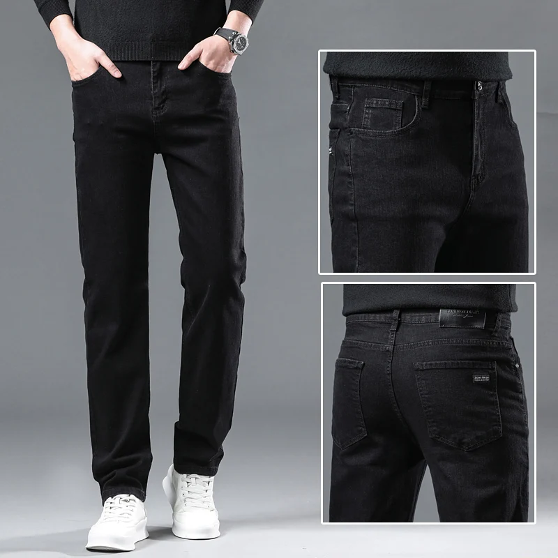 NEW Men Classic Advanced Fashion Brand Jeans Jean Man Soft Stretch Grey Black Biker Masculino Denim Trousers Mens Pants Overalls