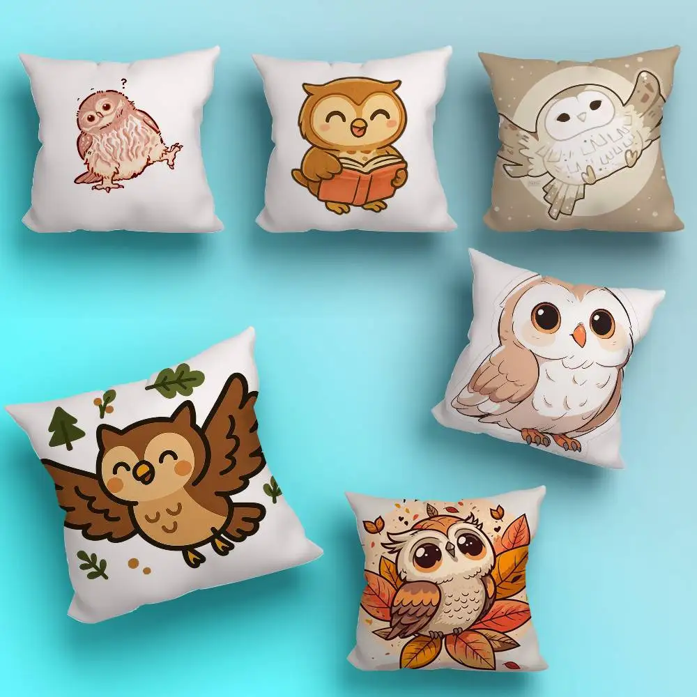 

Cute Colorful Bird O-Owl Pillow Case Anti-dustmite Pillowcase Invisible zipper silky short plush Sofa cushion cover