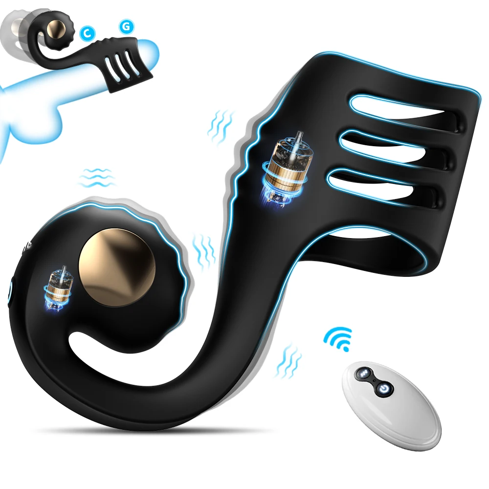 Powerful Penis Ring Vibrator Male Remote Control Dual-motor Delay Ejaculation Enlargement G-Spot Stimulation Sex Toy For Couple