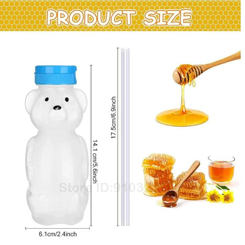 24Pc 8oz Honey Jar Plastic Empty Honey Bear Bottle with Straws Empty Honey Squeeze Bottle Bear Shaped Containers for Honey Juice