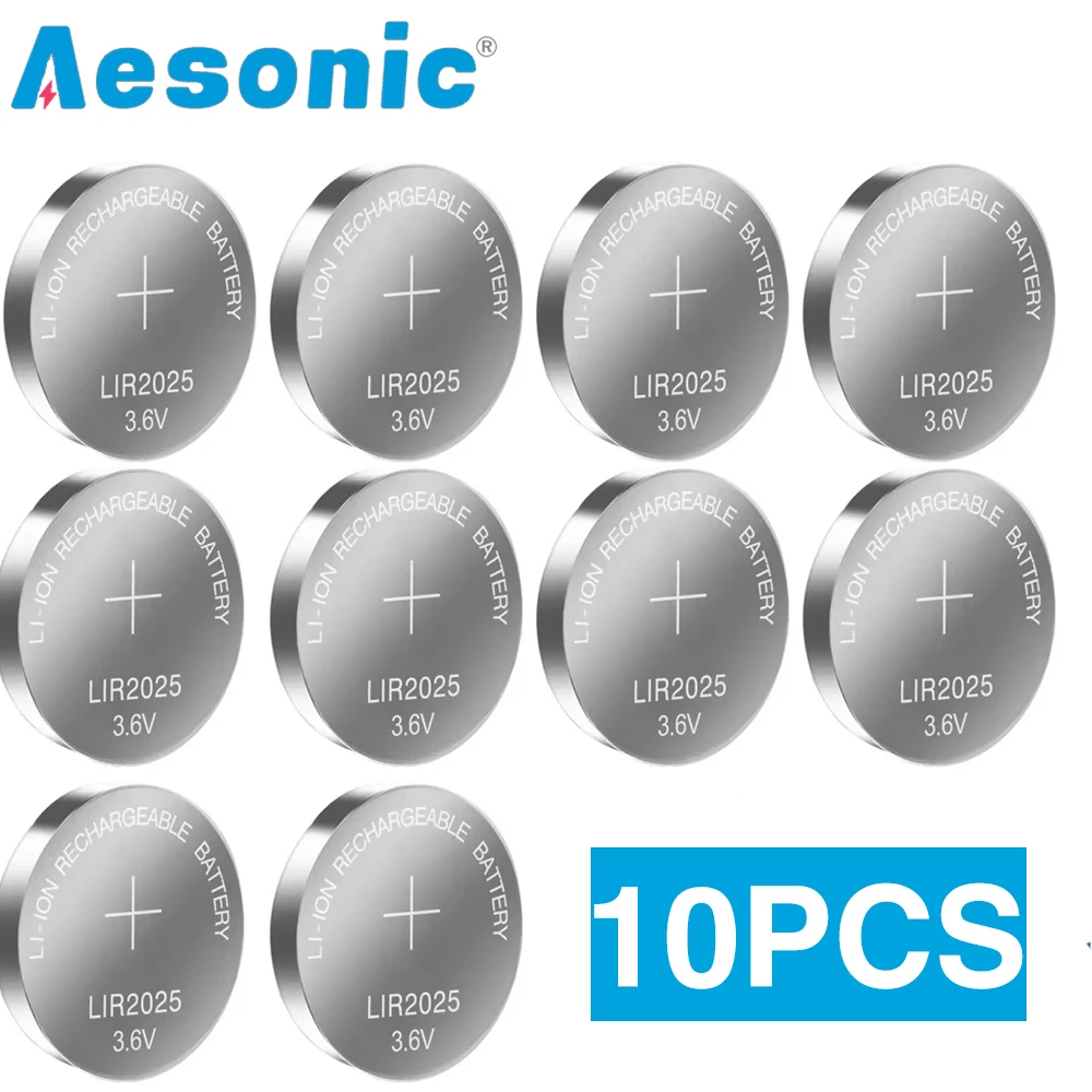 10PCS LIR2025 Rechargeable Button Battery 3.6V 25mAh Lithium Built-in Coin Cell Batteries Watch Cells LIR 2025 Replaces CR2025