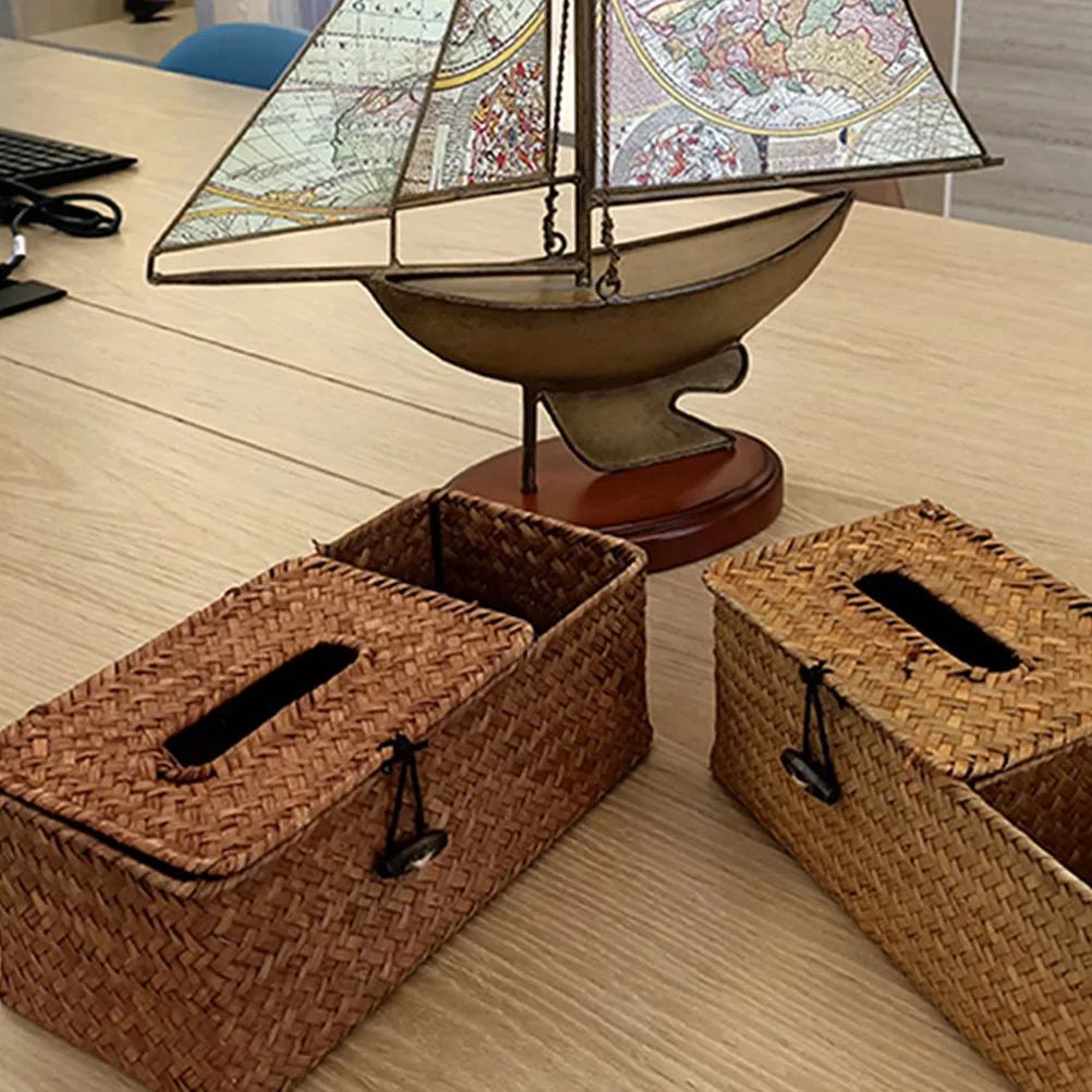 

1Pcs Tissue Box Storage Seaweed Woven Decorative Desktop Organizer Multipurpose Storage Box for Living Room Bedroom