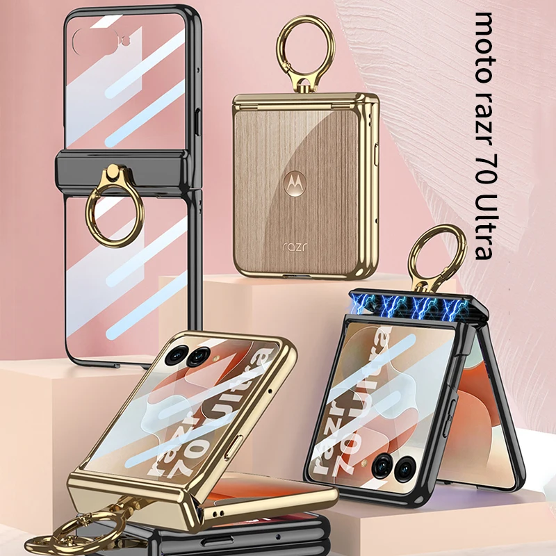 Capa para Motorola Razr 70 Ultra 60 Ultra 50 Razr 2024 com Película HD, Anel Magnético e Acabamento Eletrogalvanizado Phantom