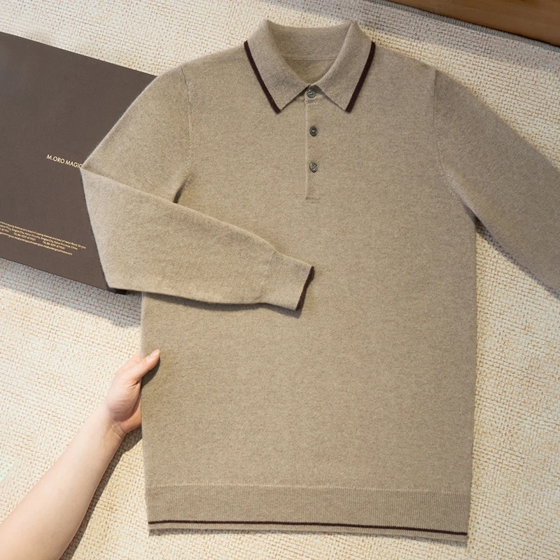 Choice New Men's Polo Sweater Autumn Winter Long Sleeve Smart Casual Pullover 100% Cashmere Knitwear Soft Basic Clothing Tops