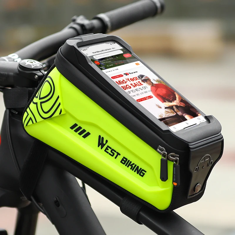 WEST BIKING New MTB Road Bike Bag Waterproof Frame Front Top Tube Cycling Bag Touchscreen 7.0in Phone Case Bicycle Accessories