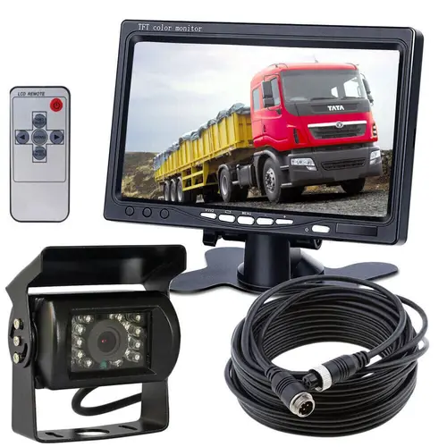 Imagen 2 del producto Sistema de visión nocturna con cámara de respaldo Dual, Monitor de visión trasera HD de 7 pulgadas para autocaravana, camión y autobús