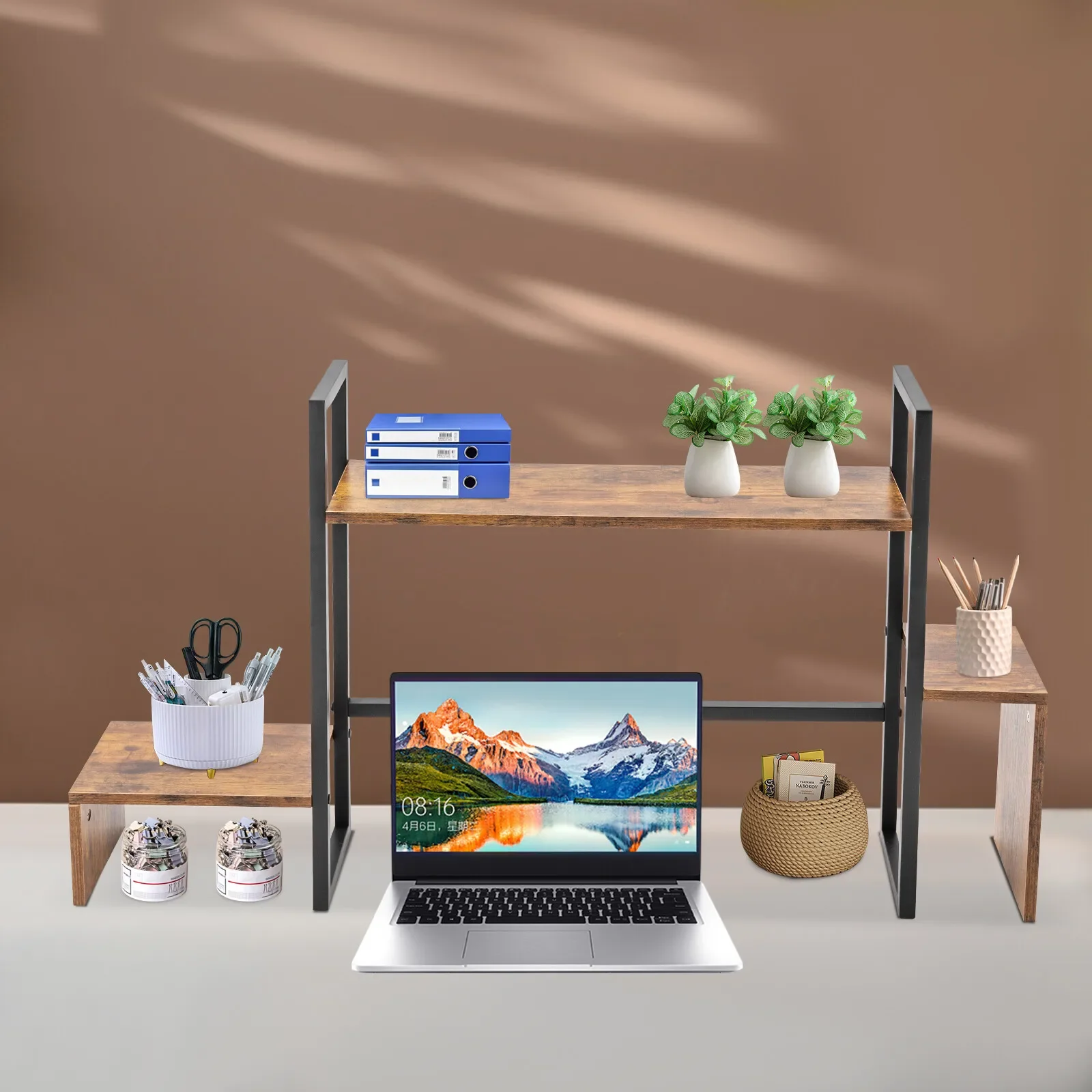 

Desktop Computer Stand with Storage Shelf - Space Saving Organizer for Home Office