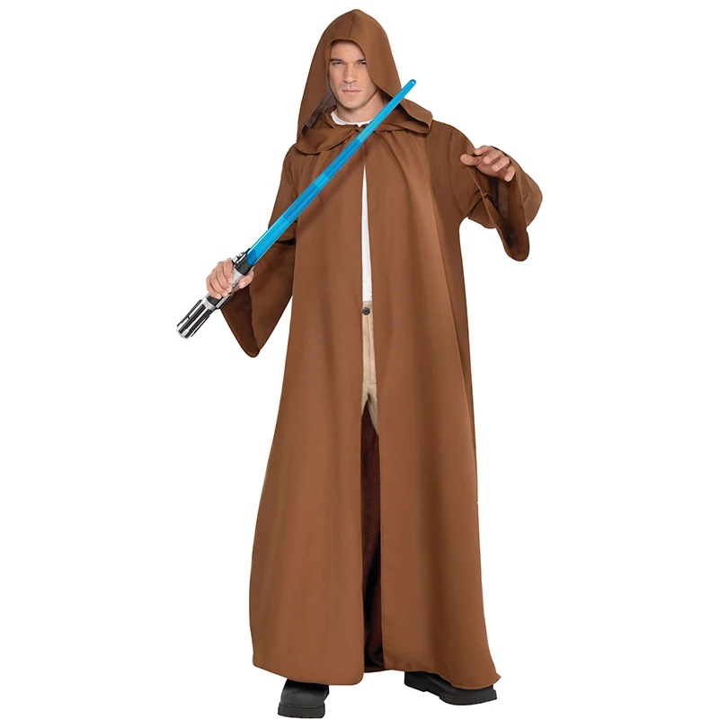 Men Black Jedi Robe Cosplay Knight Monk Hooded Cloak Brown Medieval Ritual Halloween Costume For Adult