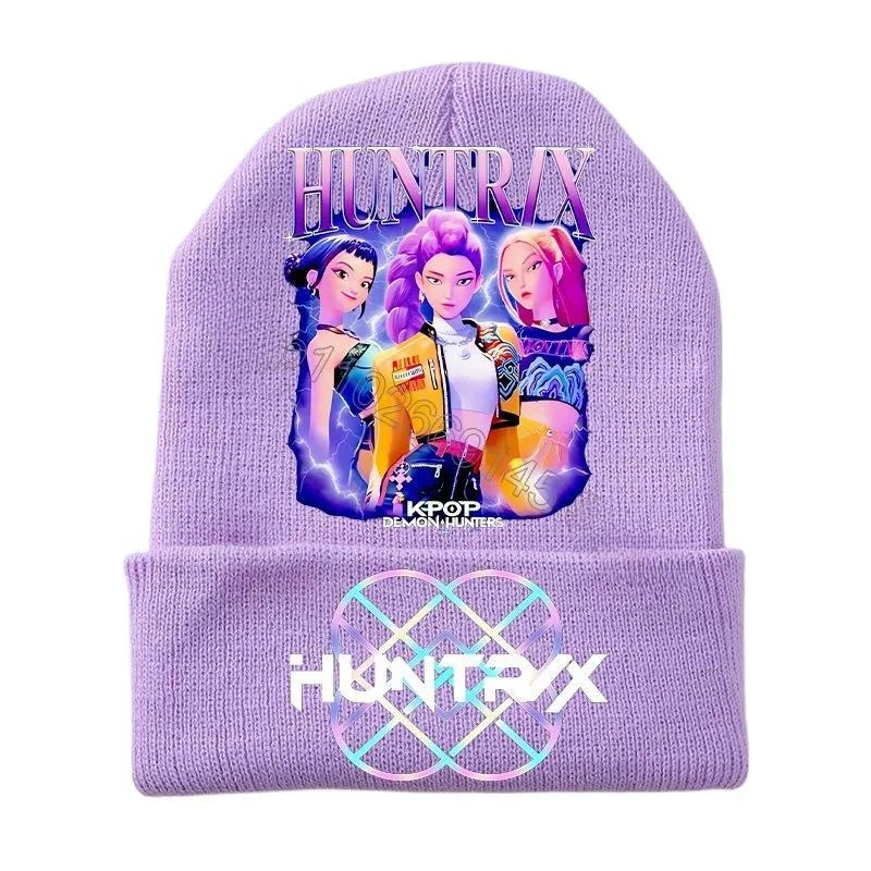 مجموعة قبعة وقفازات محبوكة من Kpop Demon Hunters مكونة من قطعتين، إكسسوارات شتوية دافئة مطبوعة برسوم الرسوم المتحركة للأولاد والبنات، قبعة صغيرة لطيفة #6