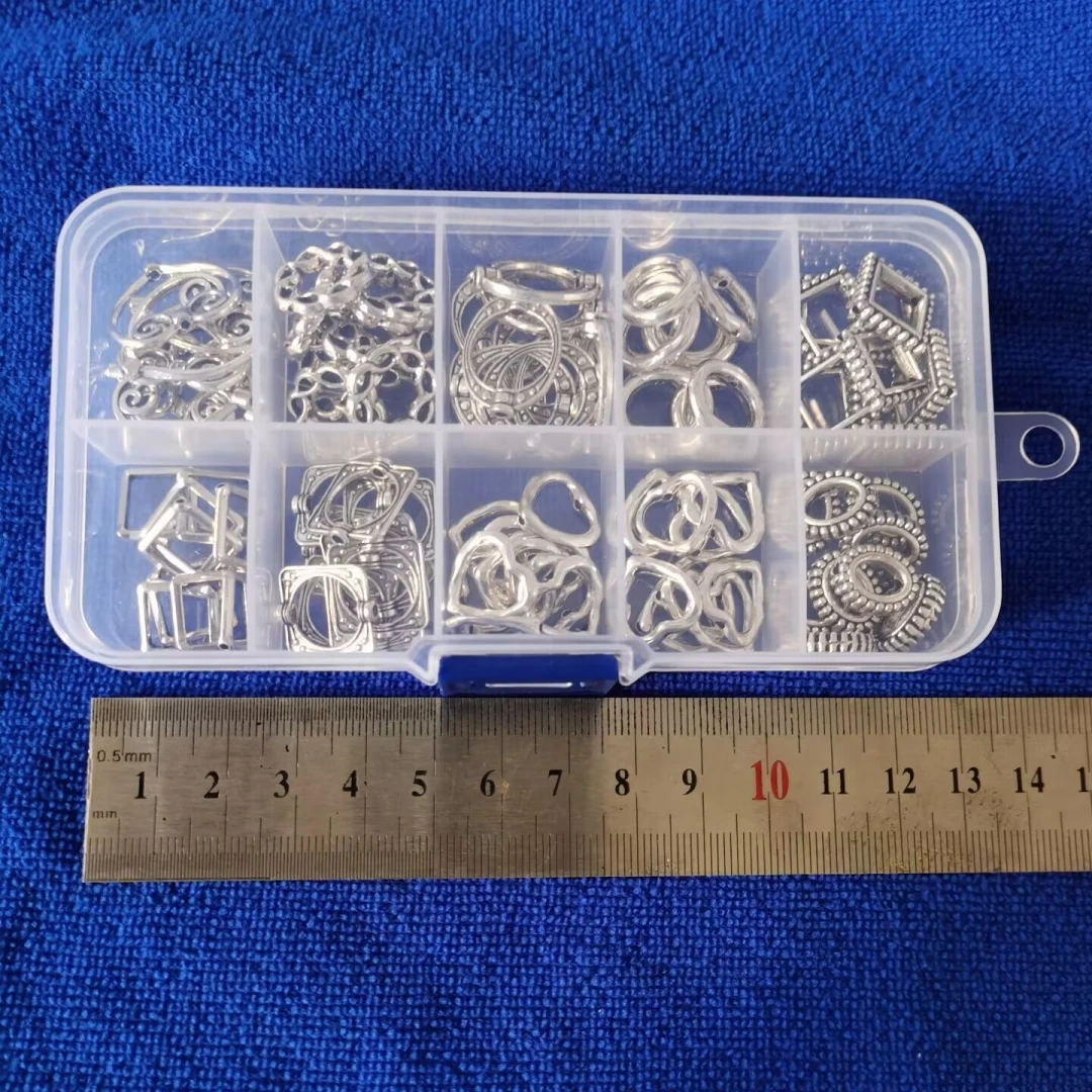 100PCS Antiqued Silver Metal Bead Frames for Jewelry Making in Storage Box