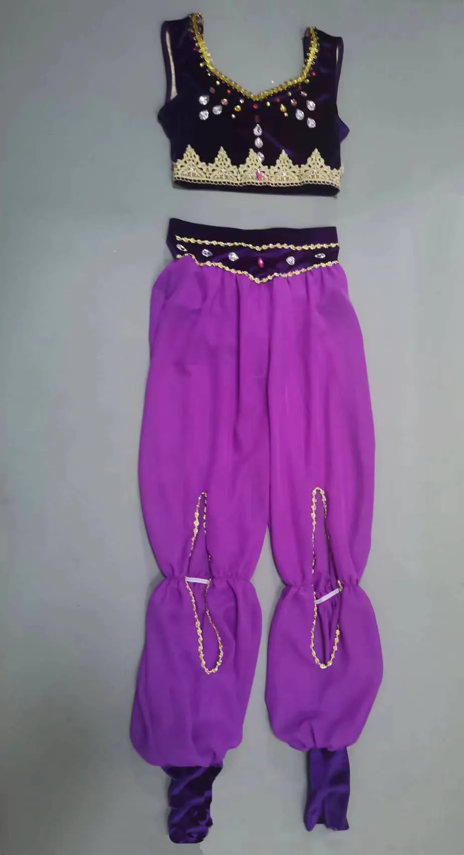 

Sexy Red Or Purple Or Blue Arabian Ballet Costumes, Tank Top And Chiffon Pants Latin Arabic Dance Clothes For Performance