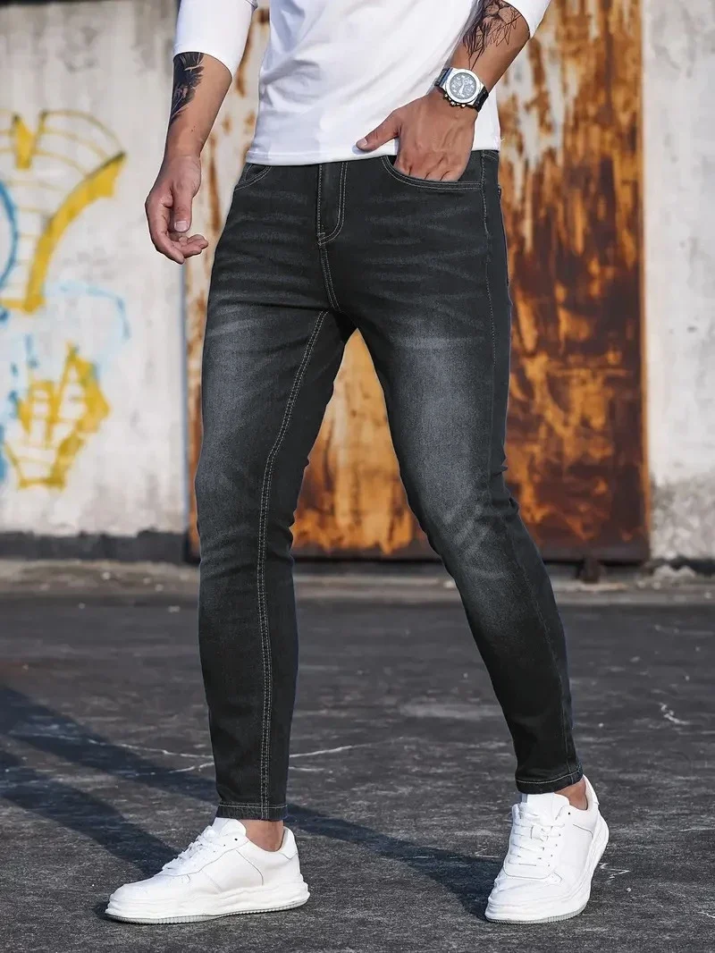 

Pop 1Pc Men's Casual Slim Jeans, American Street Style Simple Straight Design, Slim Long Work Jeans, Daily Wear In All Seasons,
