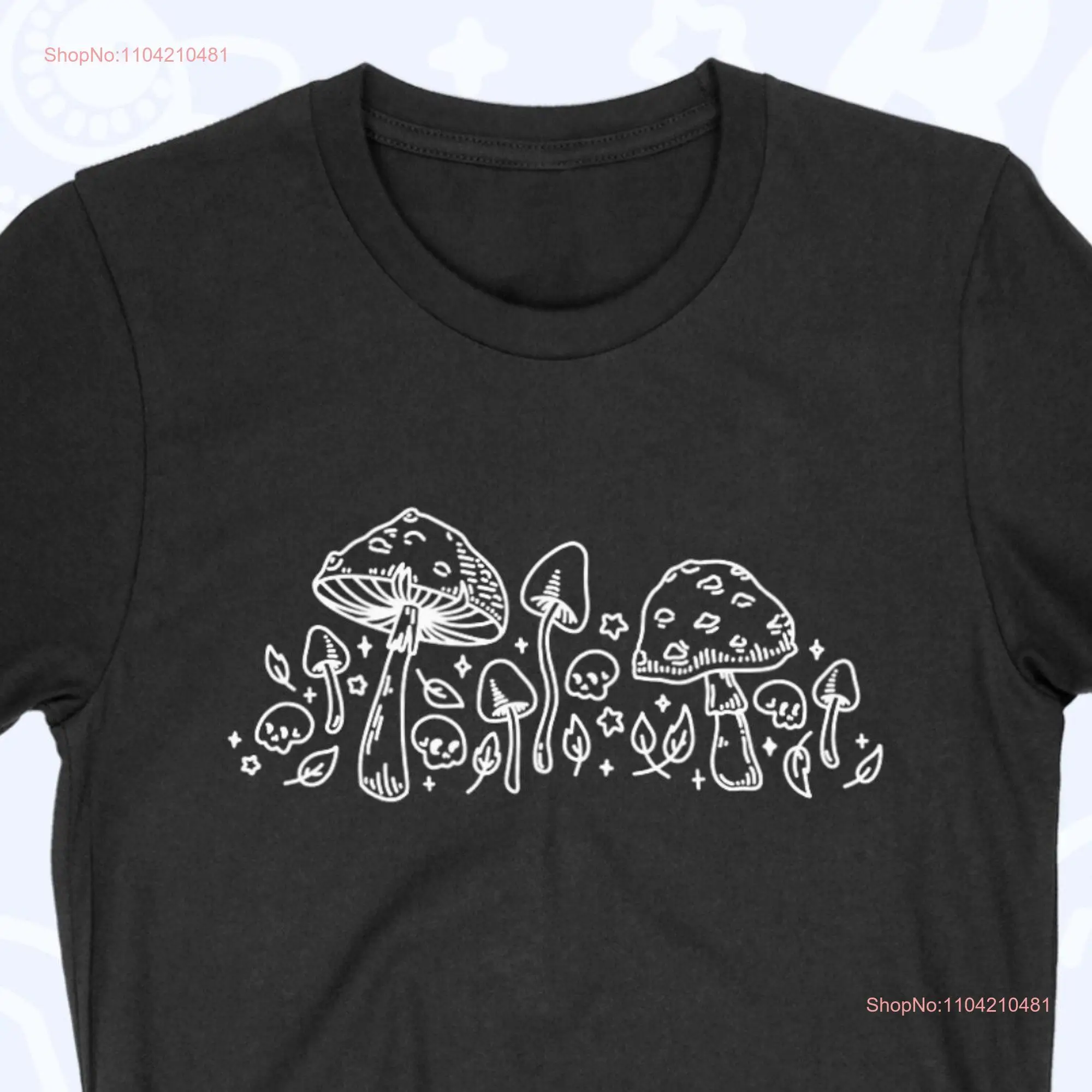 MUSHY SHIRT Gothic Skulls Mushrooms T Screenprinted Black Halloween Simple Horror Cottagecore Witchy Style