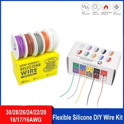 Soft Silicone DIY (5 Colours Mixed) Wire Kit 30awg 28 26 24 22awg 20awg 18awg 16awg High Temperature Resistant Tin-Copper Cable